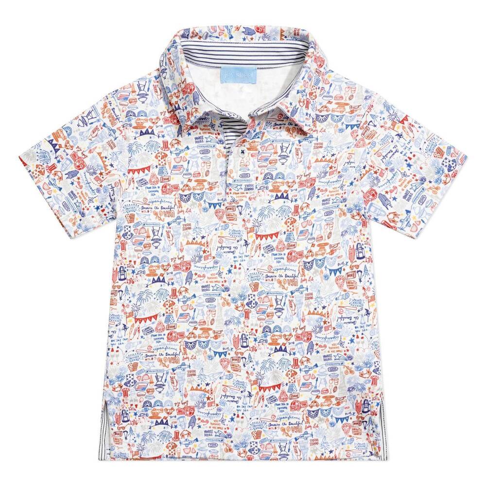 NEW JOY STREET boy's usa short sleeve polo shirt in usa - fireworks multi